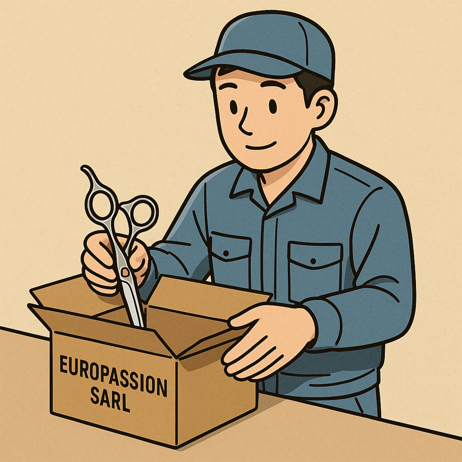 Dessin montrant l'expédition des ciseaux vers l'atelier OSAKA