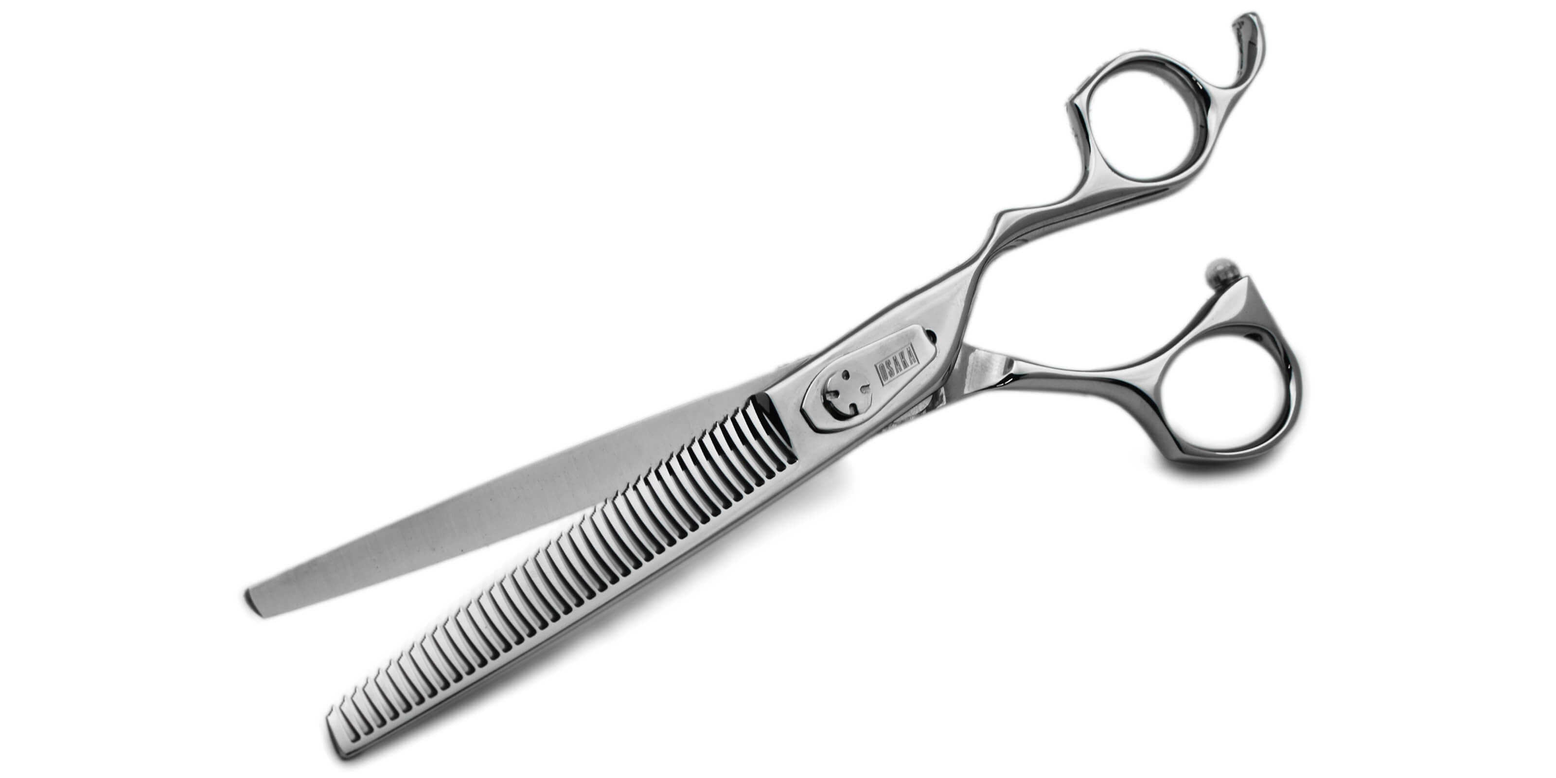 Ciseaux sculpteurs OSAKA YM383L avec 38 dents effileuses, manche décalé classique et lame texturisante conçue pour une coupe douce, progressive et précise en salon professionnel.