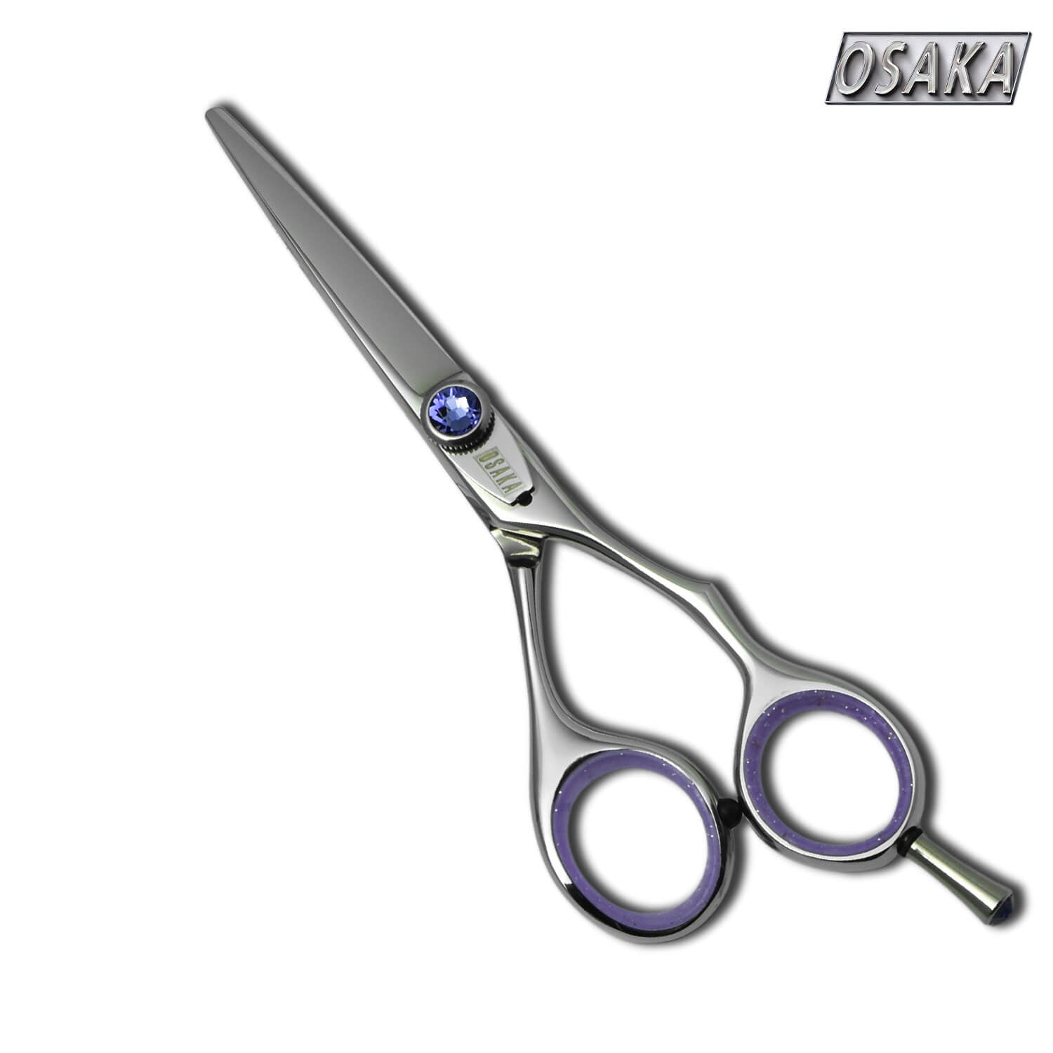 ciseaux osaka a7 avec vis violette, lame fine faite pour la précision de coupe et le piquetage en salon de coiffure.