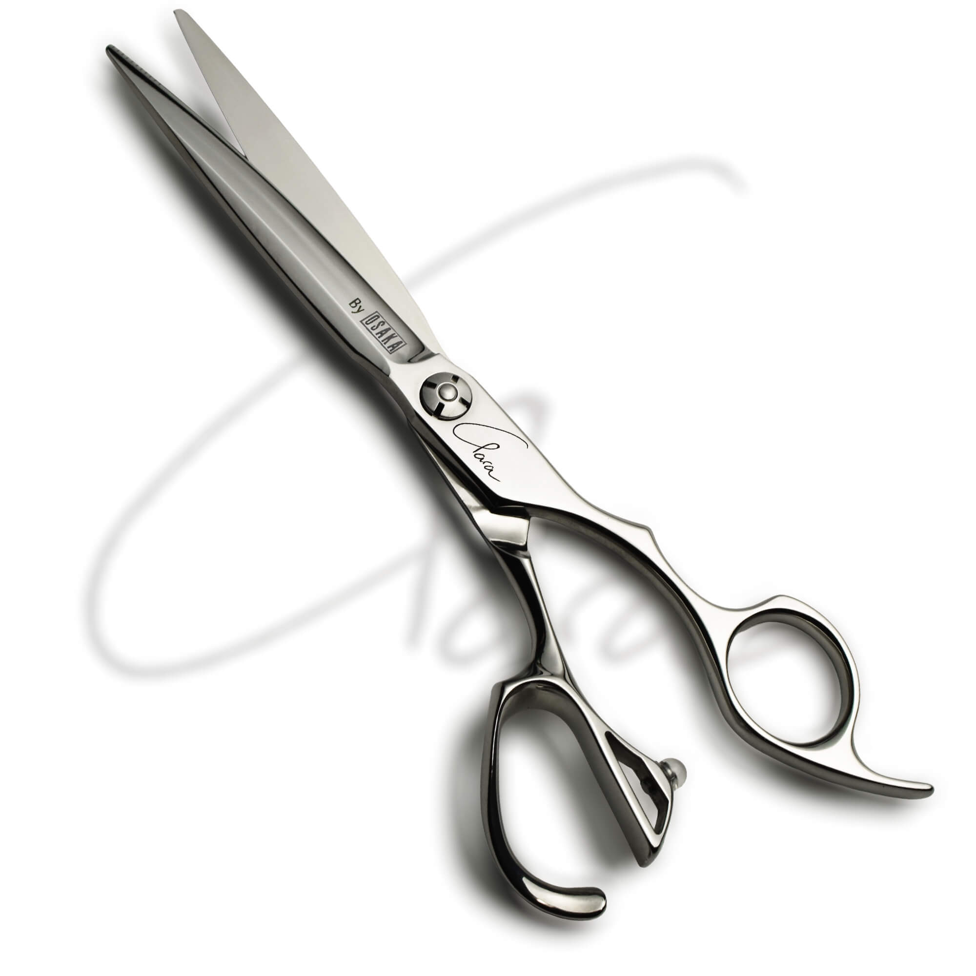 Ciseaux de coiffure droits Osaka Fade Series en finition acier poli, avec lame droite et manche ergonomique sculpté pour une prise en main précise et un confort optimal lors des coupes techniques.