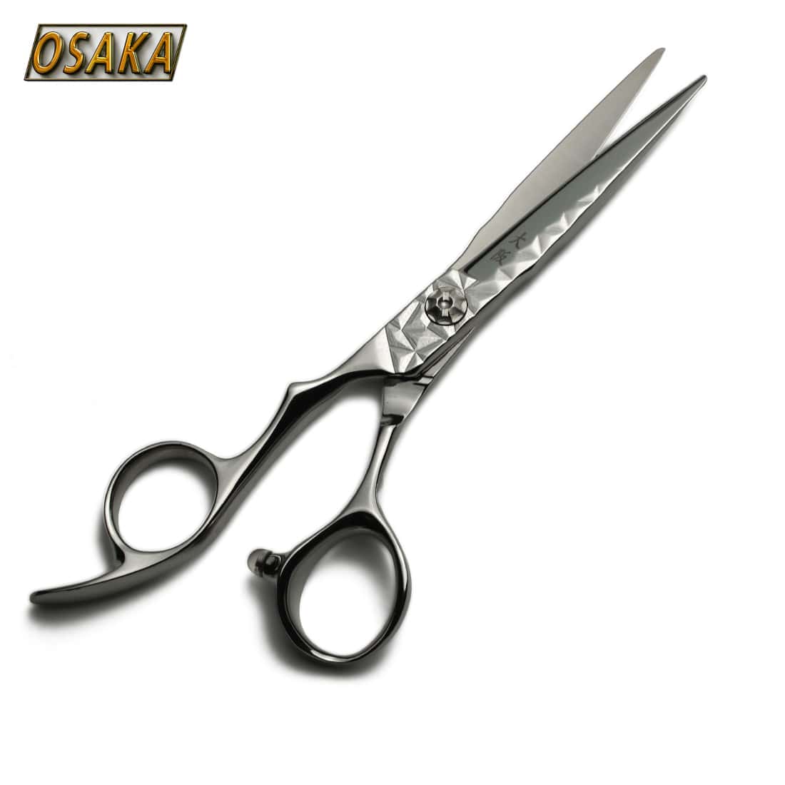 Ciseaux de coiffure OSAKA GEODE gaucher – lame droite japonaise, finition martelée, vis décorative et manche ergonomique inversé pour gaucher