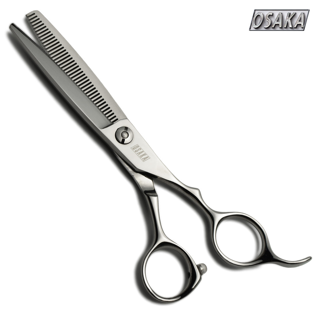 Ciseaux sculpteurs OSAKA GX40, 40 dents droites, manche ergonomique avec repose-doigt incurvé, finition acier poli — outil professionnel pour l’effilage et la texturisation des cheveux.