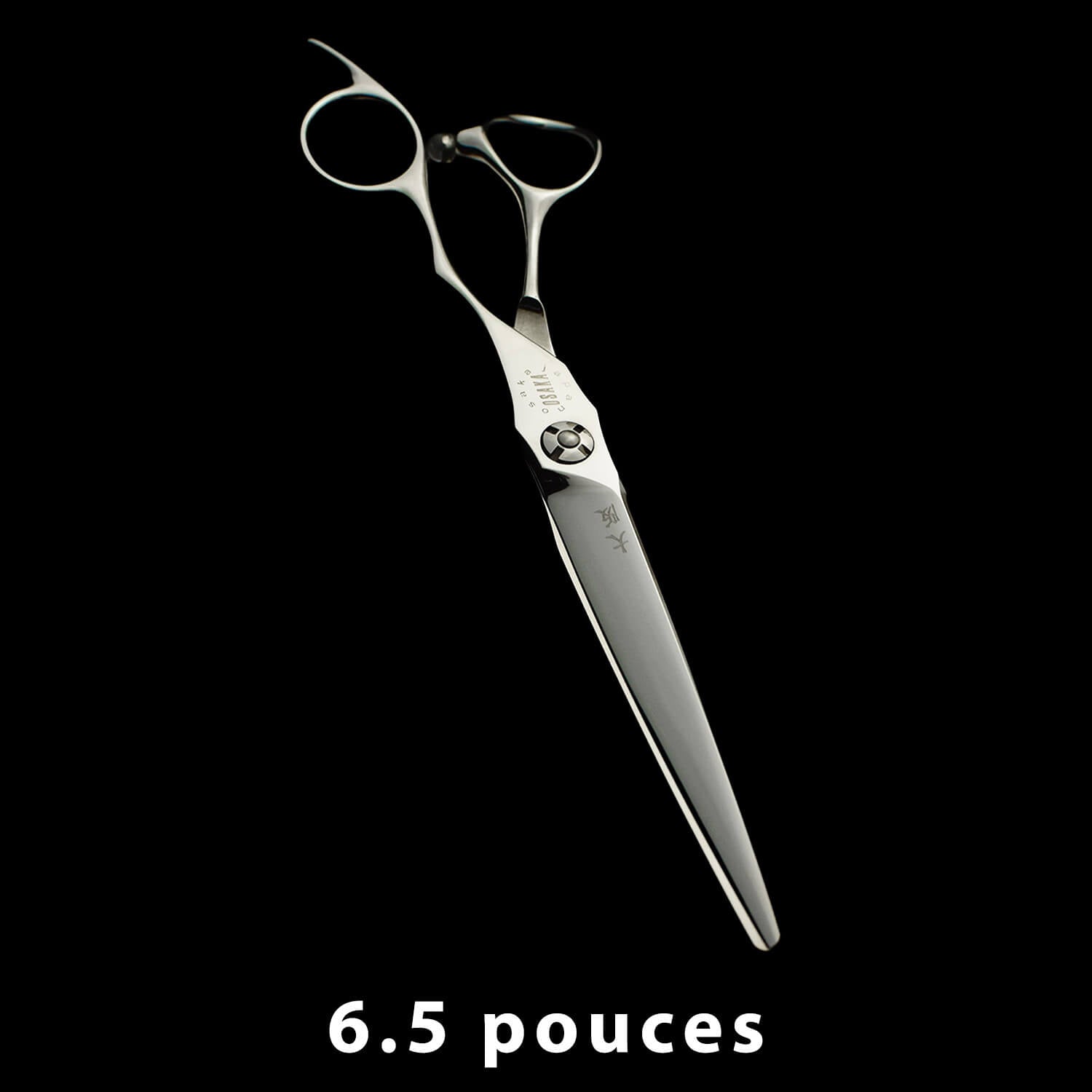 Ciseaux de coiffure OSAKA MT 6.5 pouces – lame droite longue et fine, acier brillant, vis design et manche ergonomique avec repose-doigt allongé