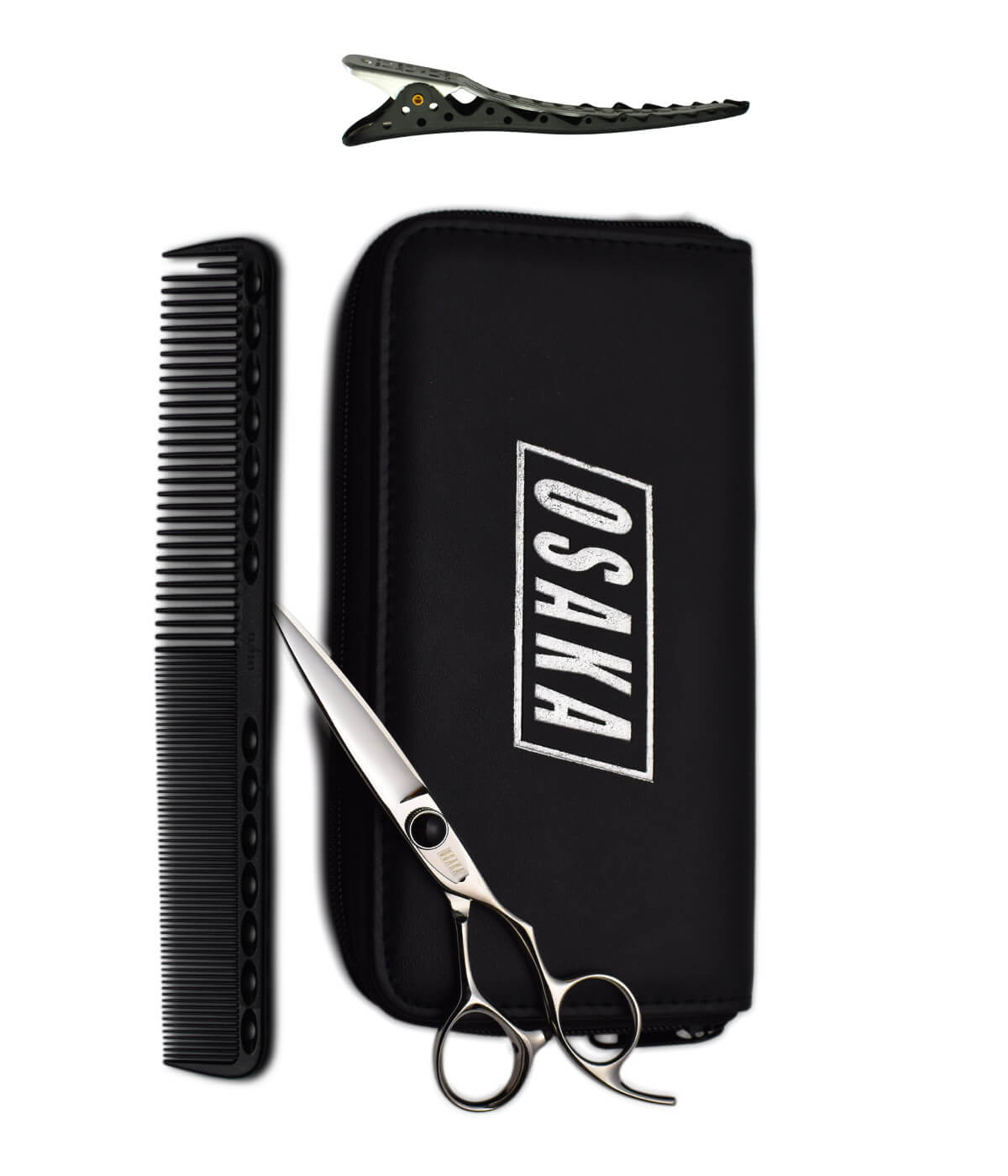 Photo d’un pack de ciseaux OSAKA comprenant plusieurs modèles de ciseaux de coiffure, droits et sculpteurs, présentés ensemble pour une offre complète destinée aux professionnels du salon.