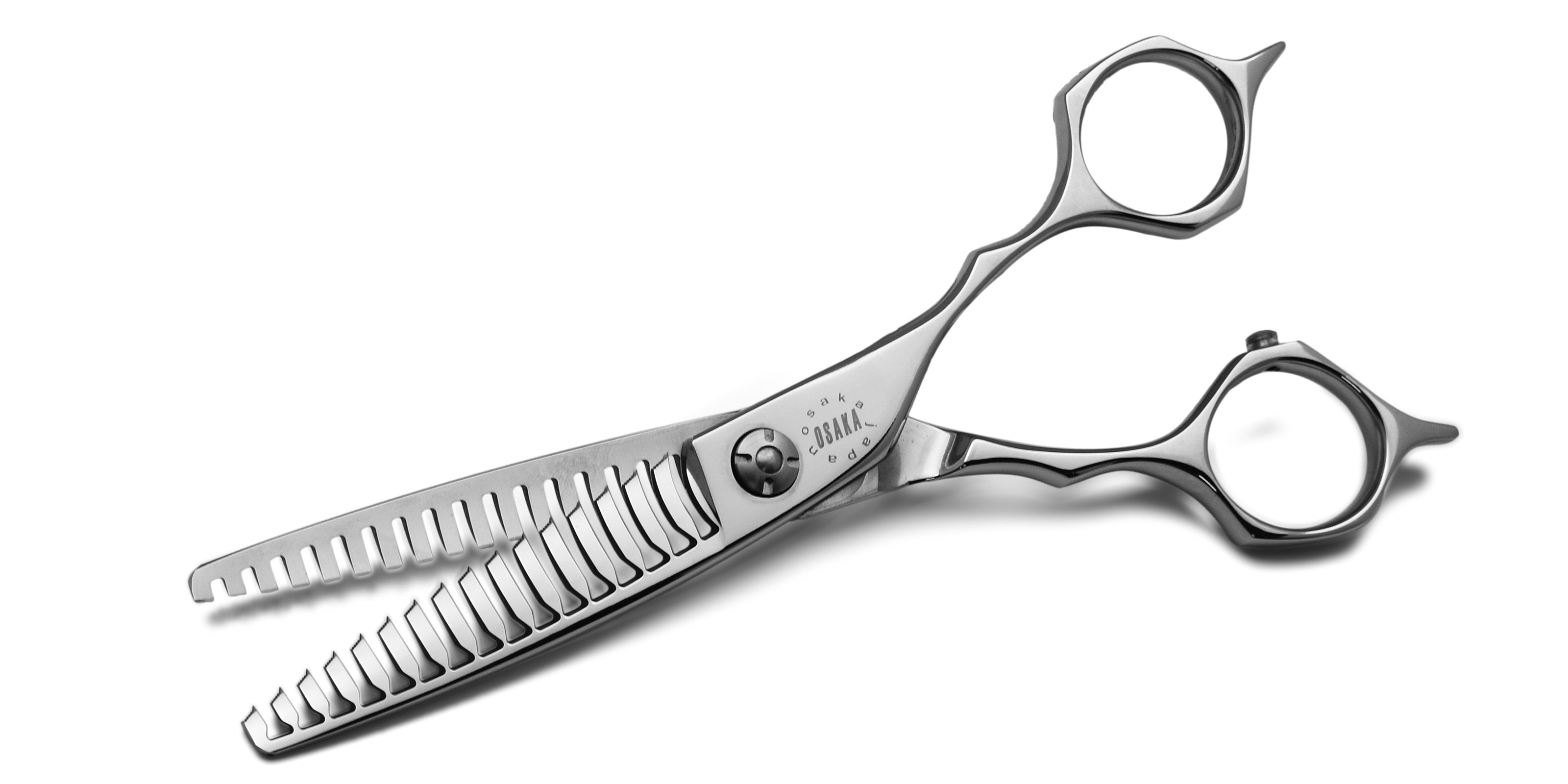 Ciseaux sculpteurs OSAKA YHB165 en acier cobalt, 16 dents larges pour un effilage créatif et une texturisation marquée, manche ergonomique pour droitiers.