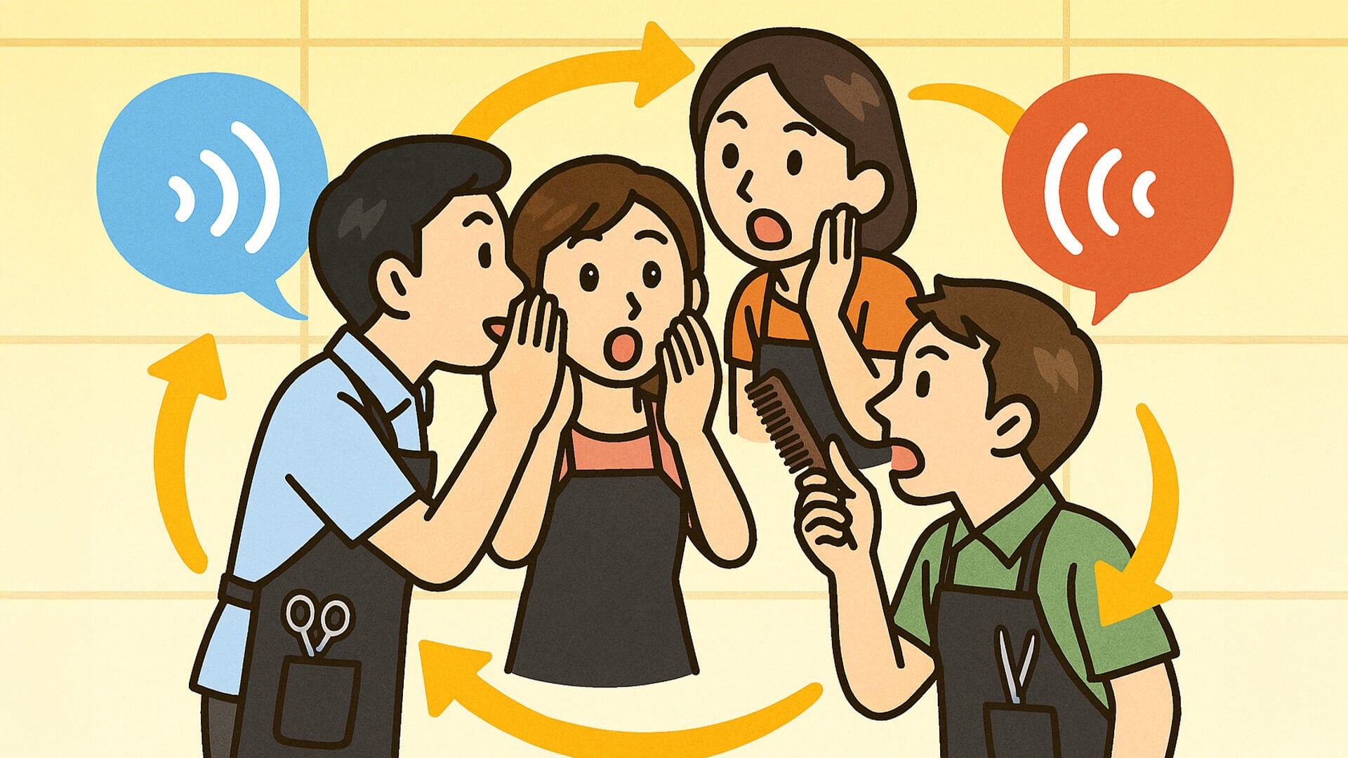 dessin de coiffeur en bouche à oreille au sujet des ciseaux osaka