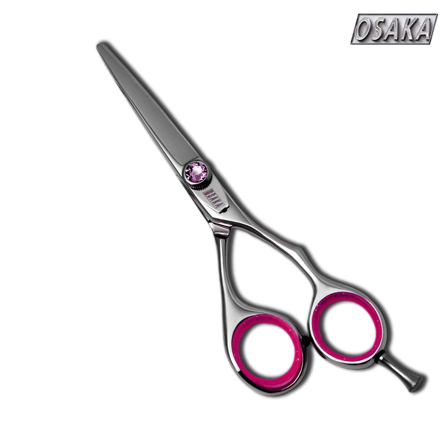 ciseaux osaka a7 avec vis rose, lame fine faite pour la précision de coupe et le piquetage en salon de coiffure et manche à anneau recourbé