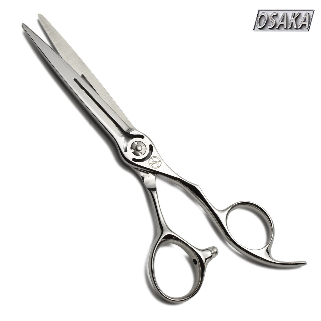 Ciseaux de coiffure professionnels OSAKA AS avec lame rainurée et manche ergonomique, conçus pour une coupe précise et un confort optimal en salon.