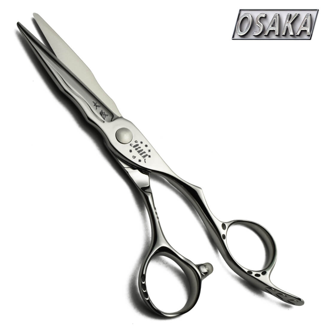 Ciseaux de coiffure OSAKA SEN – lame droite japonaise, vis plate satinée et manche ergonomique ajouré avec repose-doigt incurvé